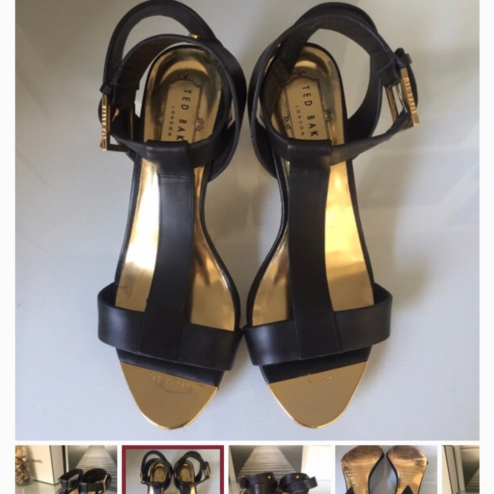 Ted Baker adjustable ankle buckle closure sandal.